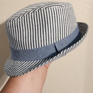 Addie & Tate Fedora boys hat, size: Newborn & up. Baby Blue/White Stripes